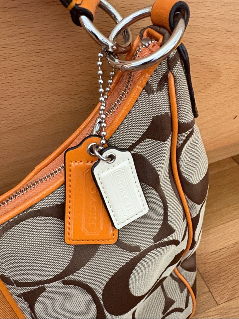 Coach Canvas Signature Hobo with Orange Trim - Picture 3 of 11
